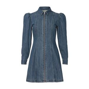 Alexa Chung Zip Front Denim Mini Dress US 4 Blue Cotton A-Line
